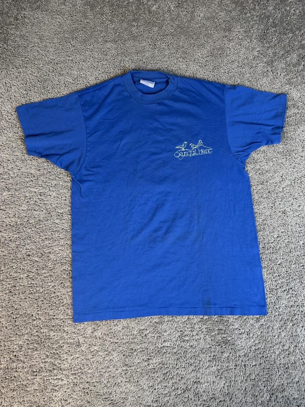 Vintage 80s Maine Shirt Mens L Blue Ogunquit Seagull Crew Neck Cotton Blend